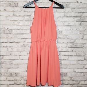 Lush Blouson Bright Coral Chiffon Skater Dress